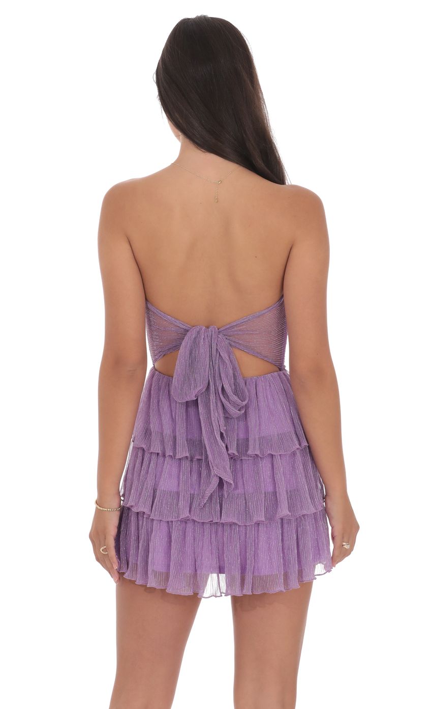 Product image for Shimmer Pleated Ruffle Dress in Purple