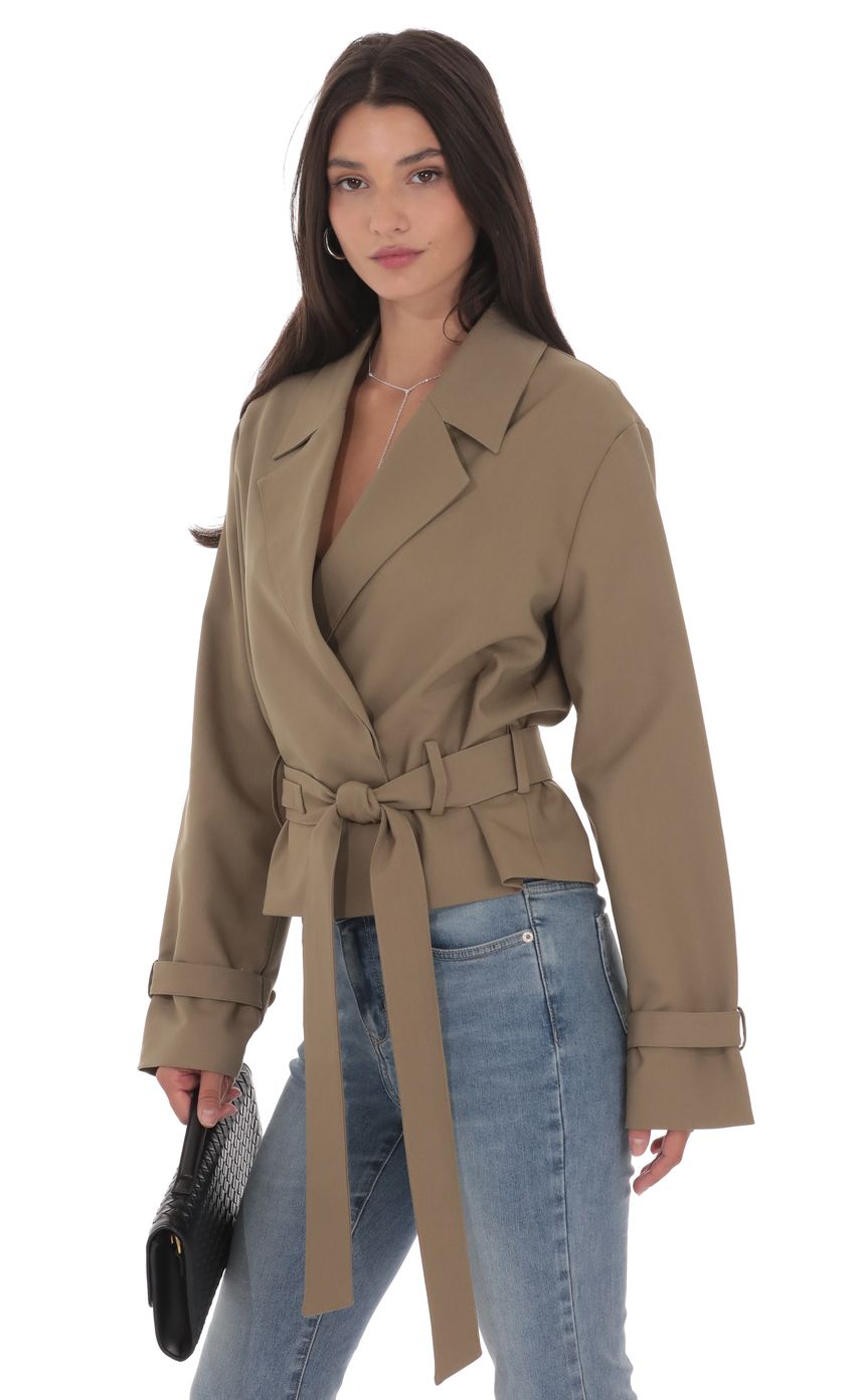Product image for Belted Short Trench Coat in Khaki