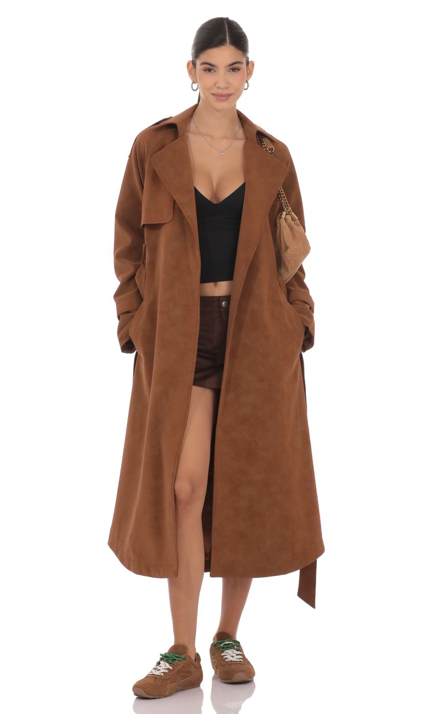 Product image for Faux Leather Trench Coat in Camel