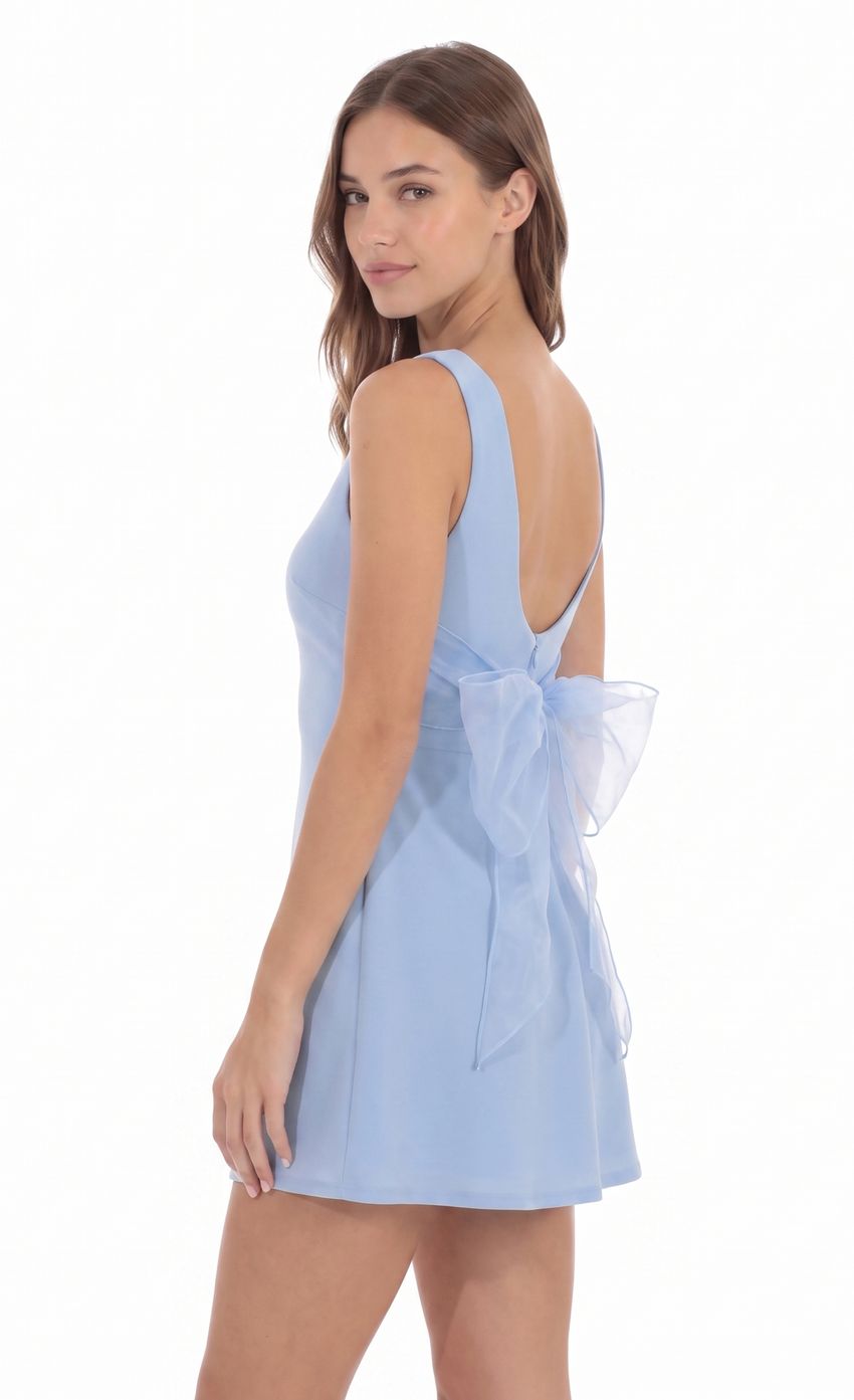 Product image for Back Bow Mini Dress in Light Blue