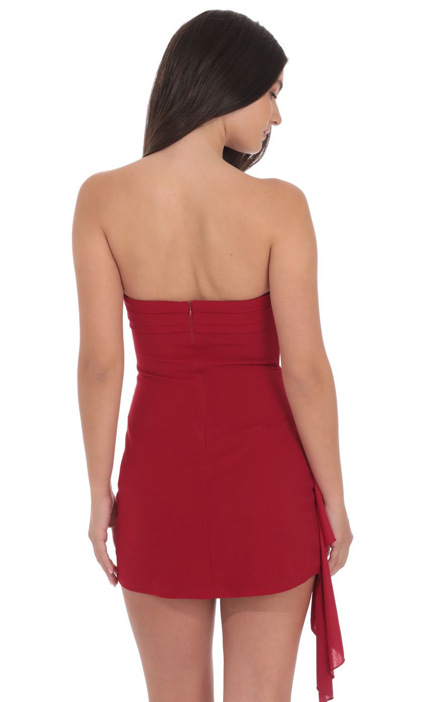 Product image for Strapless Ruched Tassel Dress in Red