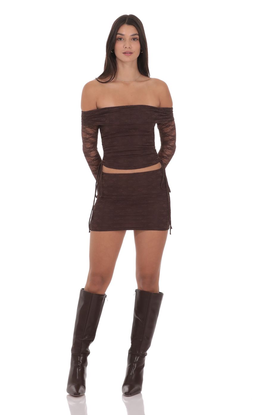 Product image for Lace Ruched Mini Skirt in Brown
