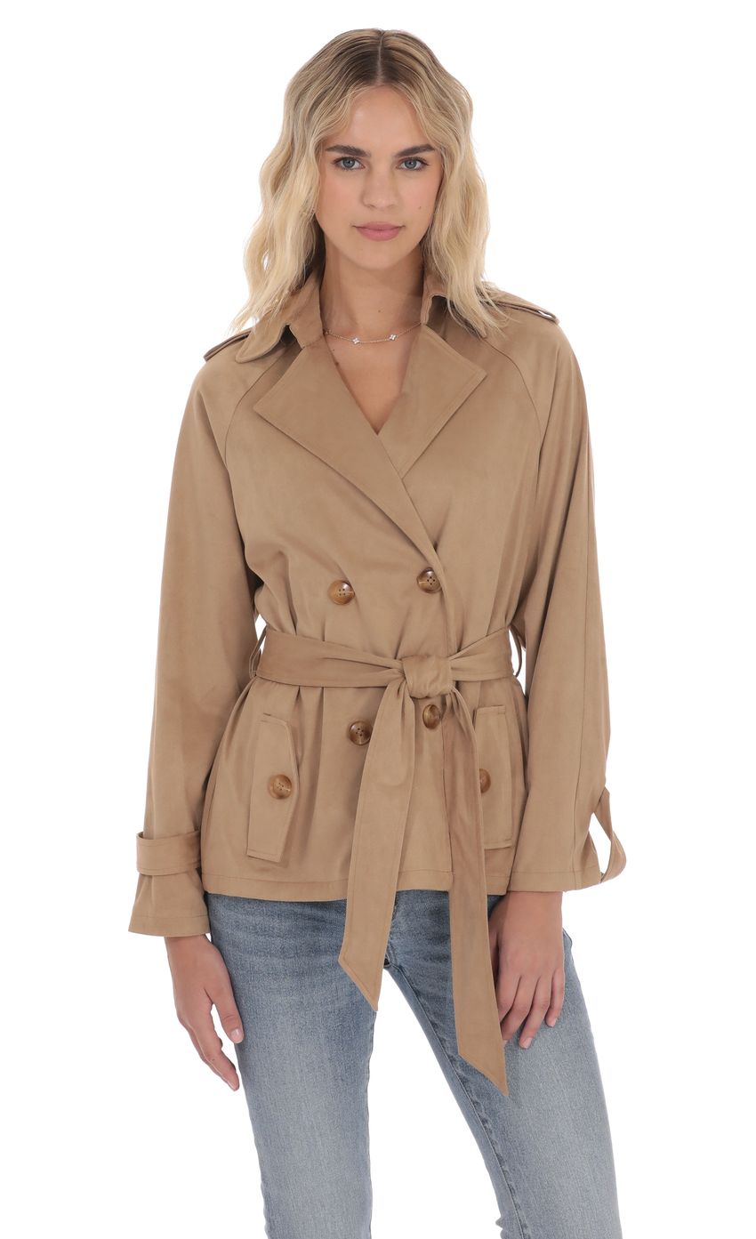 Product image for Suede Double Breasted Trench Coat in Coffee