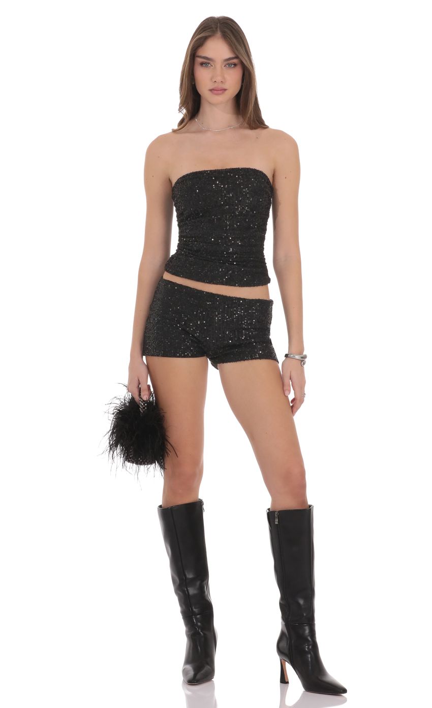Product image for Sequin Ruched Tube Top in Black