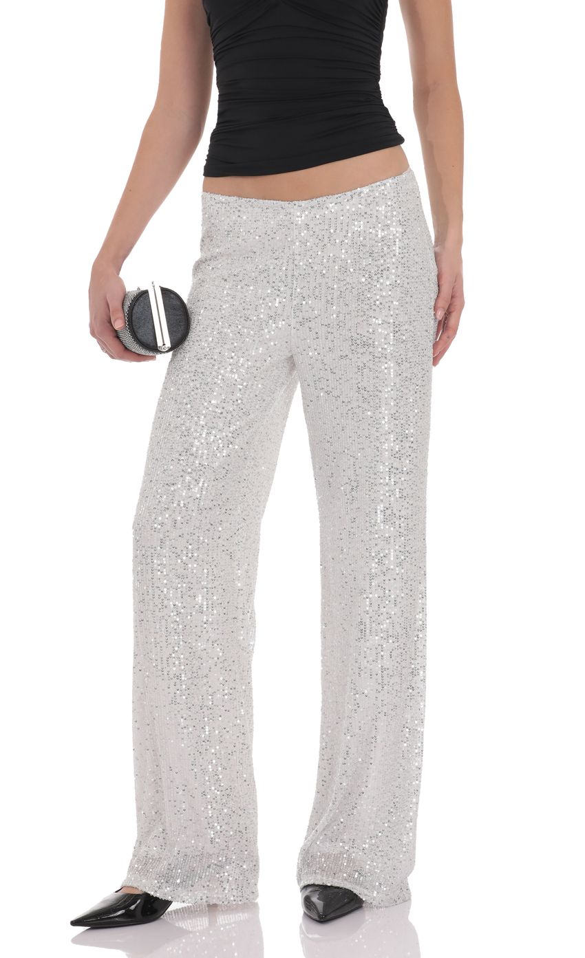 Product image for Straight Sequin Pants in Silver