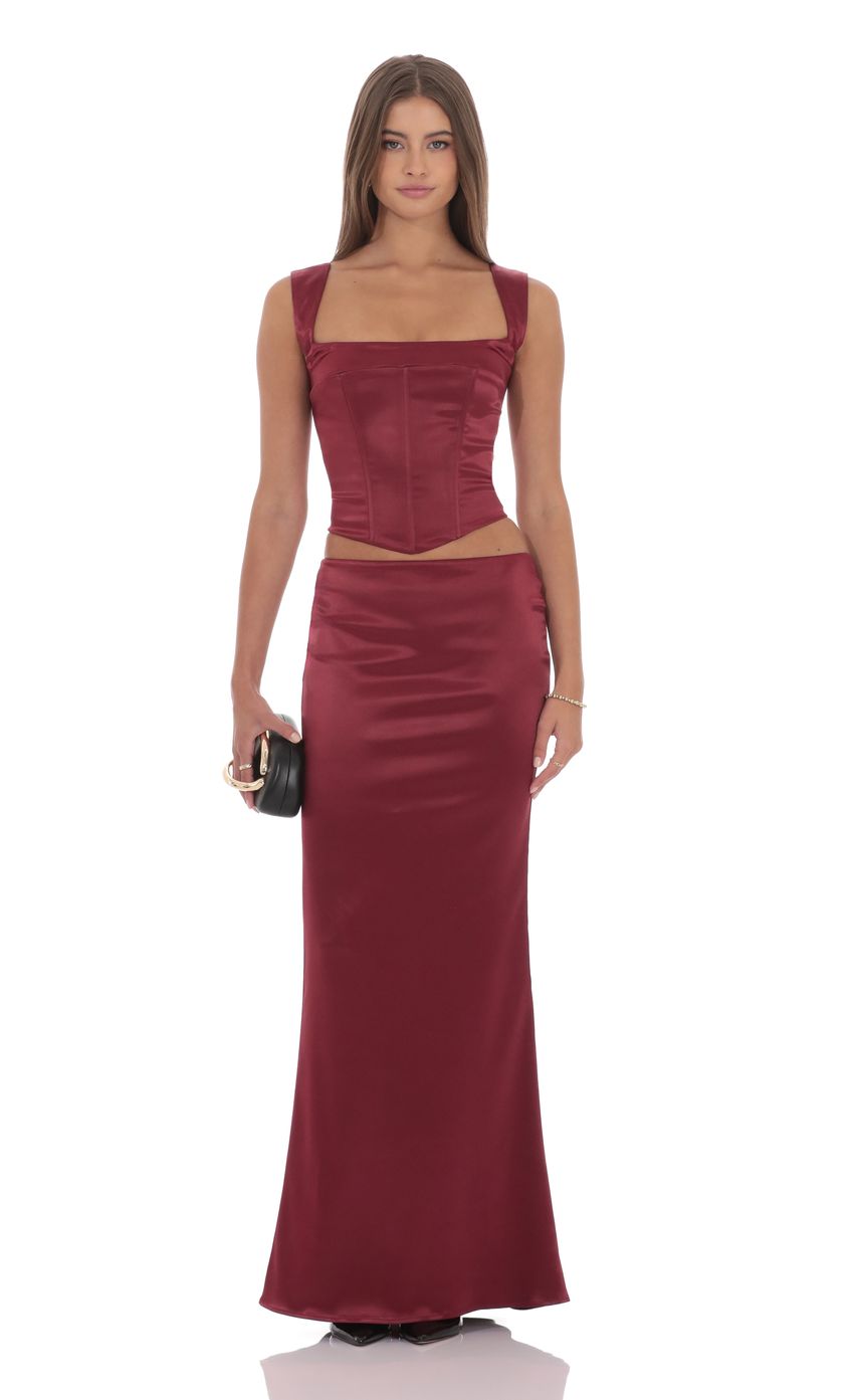Product image for Satin Maxi Skirt in Maroon
