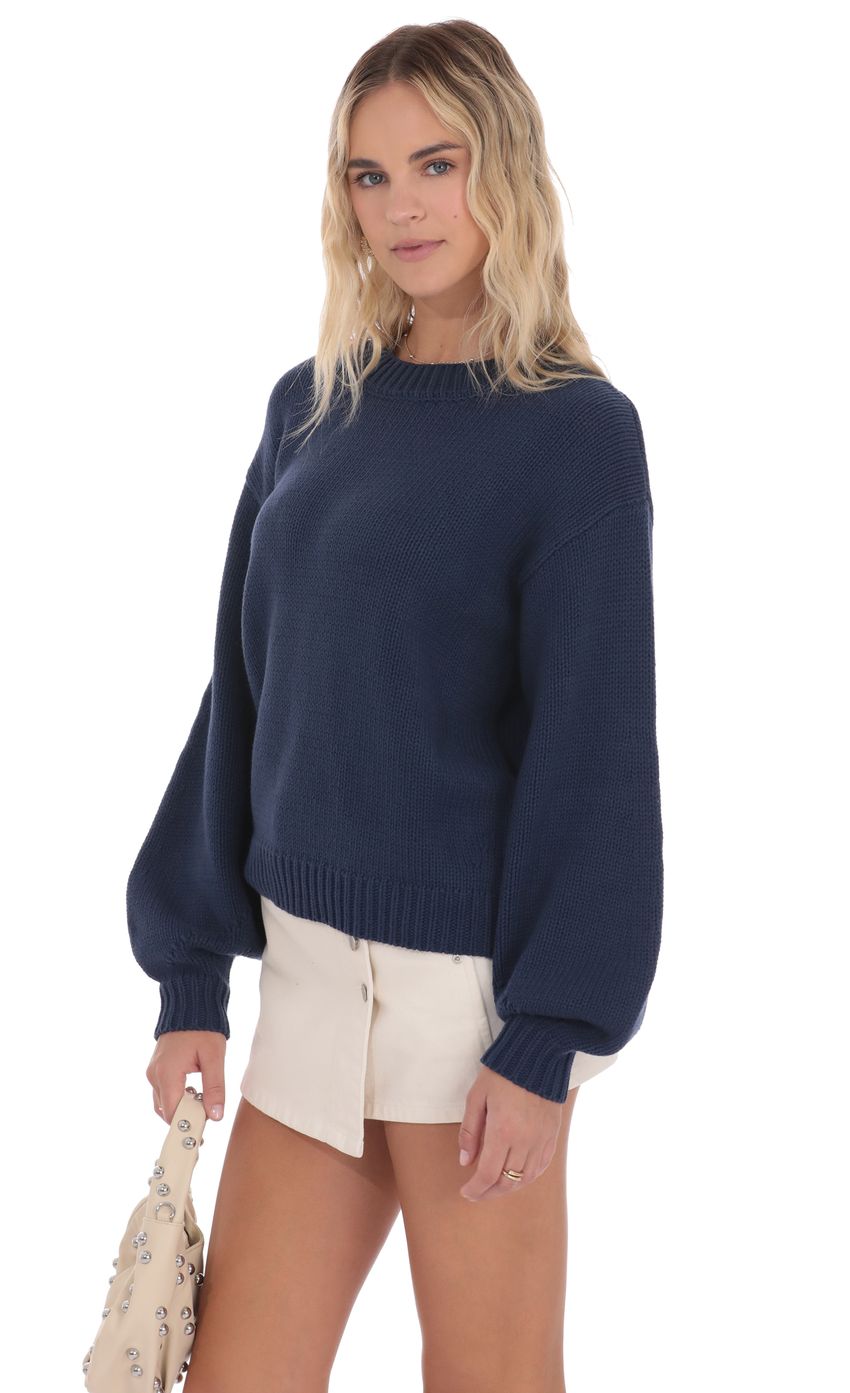 Product image for Knit Balloon Sleeve Jumper in Navy
