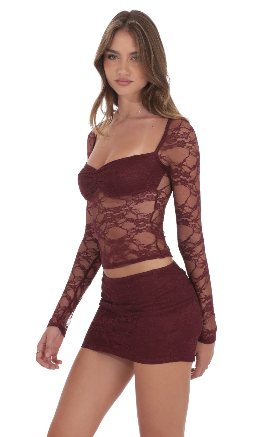 Product image for Sheer Lace Top in Burgundy