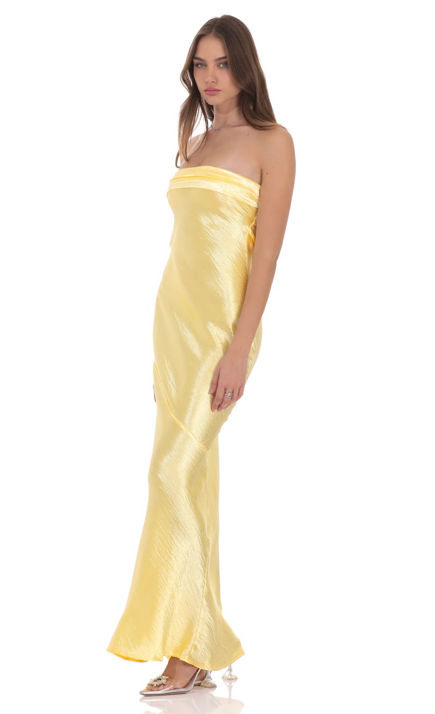 Product image for Crinkle Satin Open Back Maxi Dress in Yellow