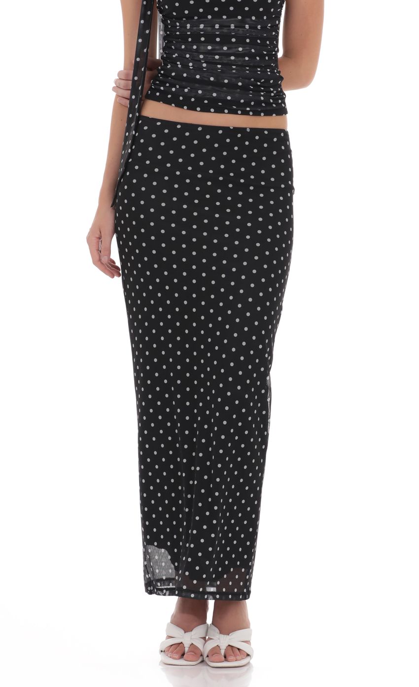 Product image for Polka Dot Mesh Pencil Maxi Skirt in Black
