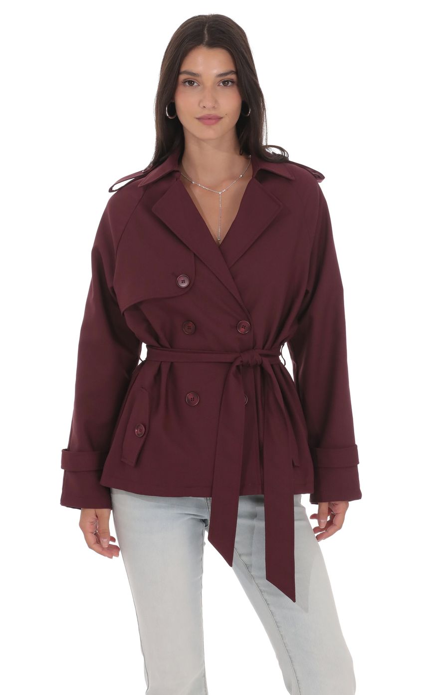 Product image for Double Breasted Trench Coat in Burgundy