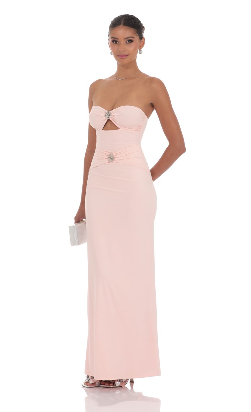 Picture Silver Rose Cutout Maxi Dress in Pink. Source: https://media-img.lucyinthesky.com/data/product-media/850xAUTO/1fb0704d-beb1-4482-ab6e-e7ab3317b0d2.jpg