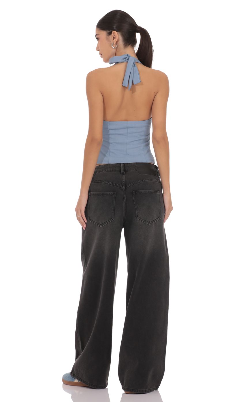 Product image for Front Tie Halter Top in Denim Blue