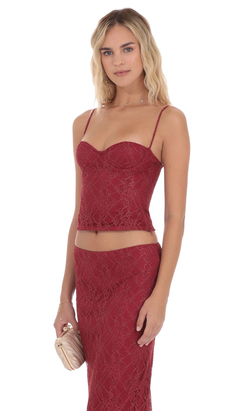 Product image for Gold Thread Lace Top in Burgundy
