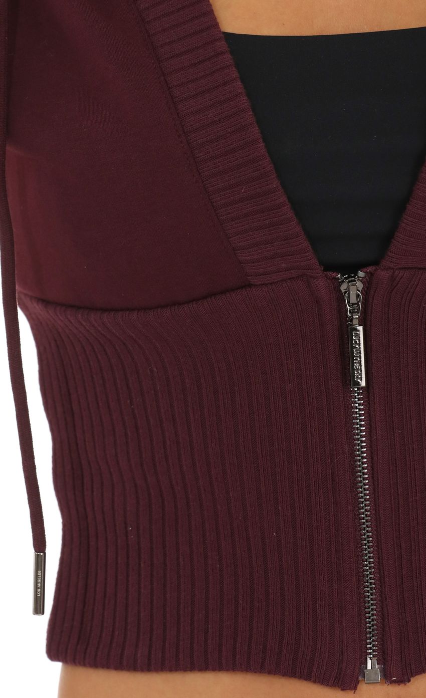 Product image for Hooded Zip-Up Top in Burgundy