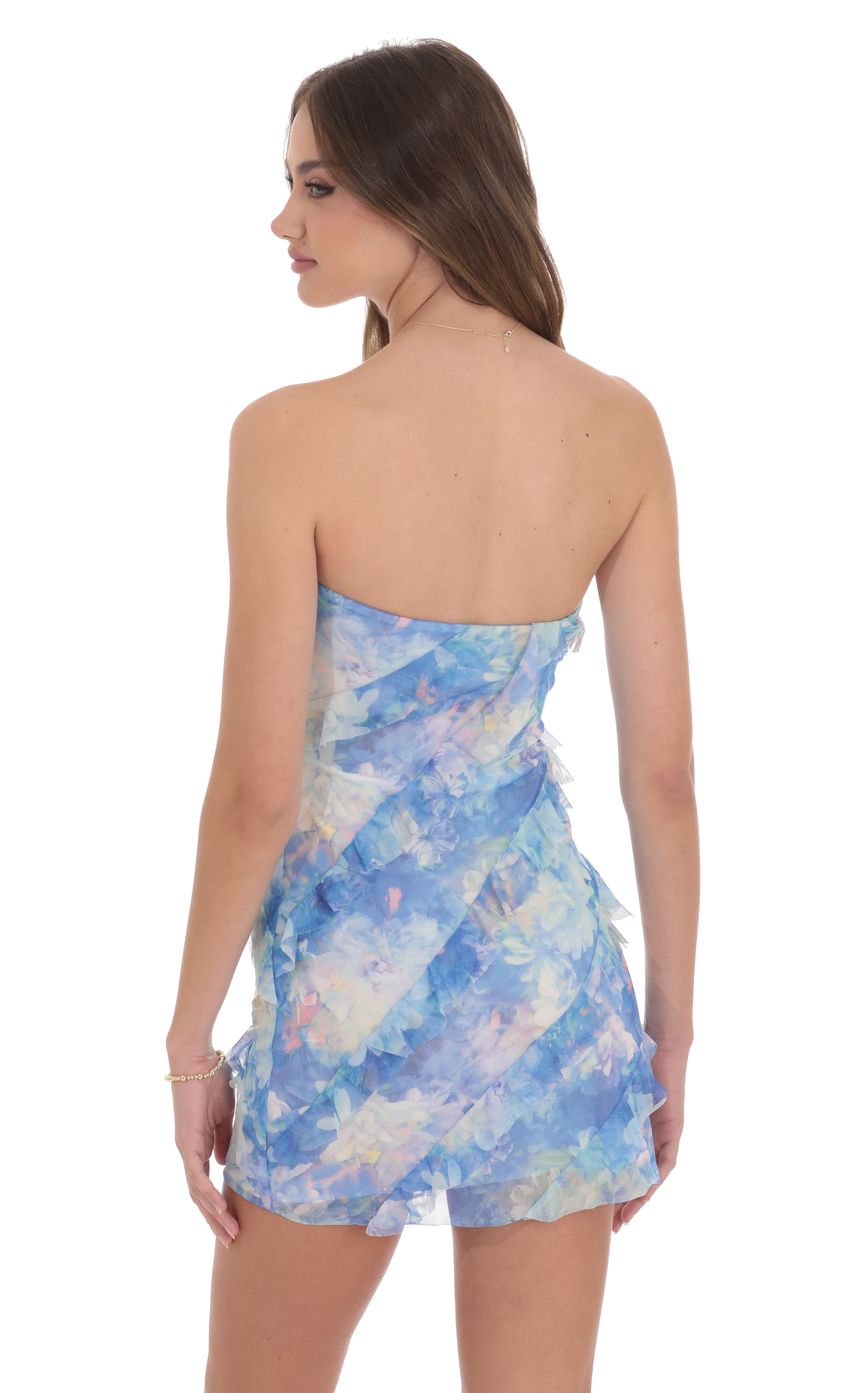 Picture Mesh Floral Strapless Ruffle Dress in Blue. Source: https://media-img.lucyinthesky.com/data/product-media/850xAUTO/2203ab4a-604a-4bd4-9258-a6c1adcf581d.jpg
