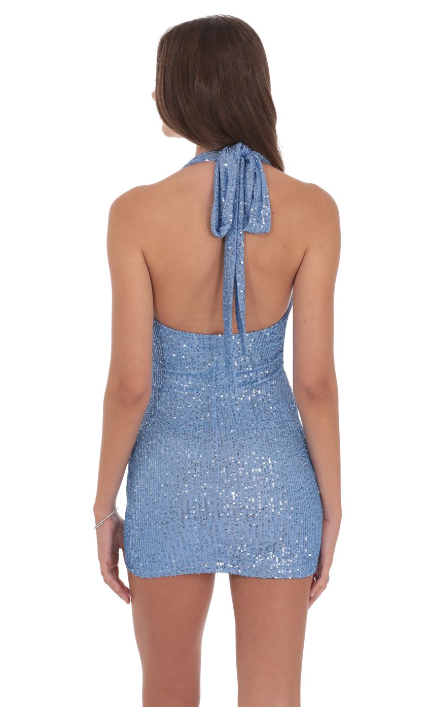 Product image for Sequin Halter Dress in Light Blue