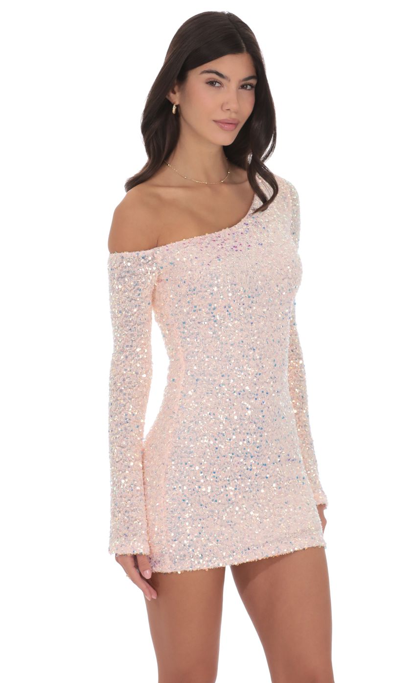 Product image for Sequin One Shoulder Bodycon Dress in Light Pink