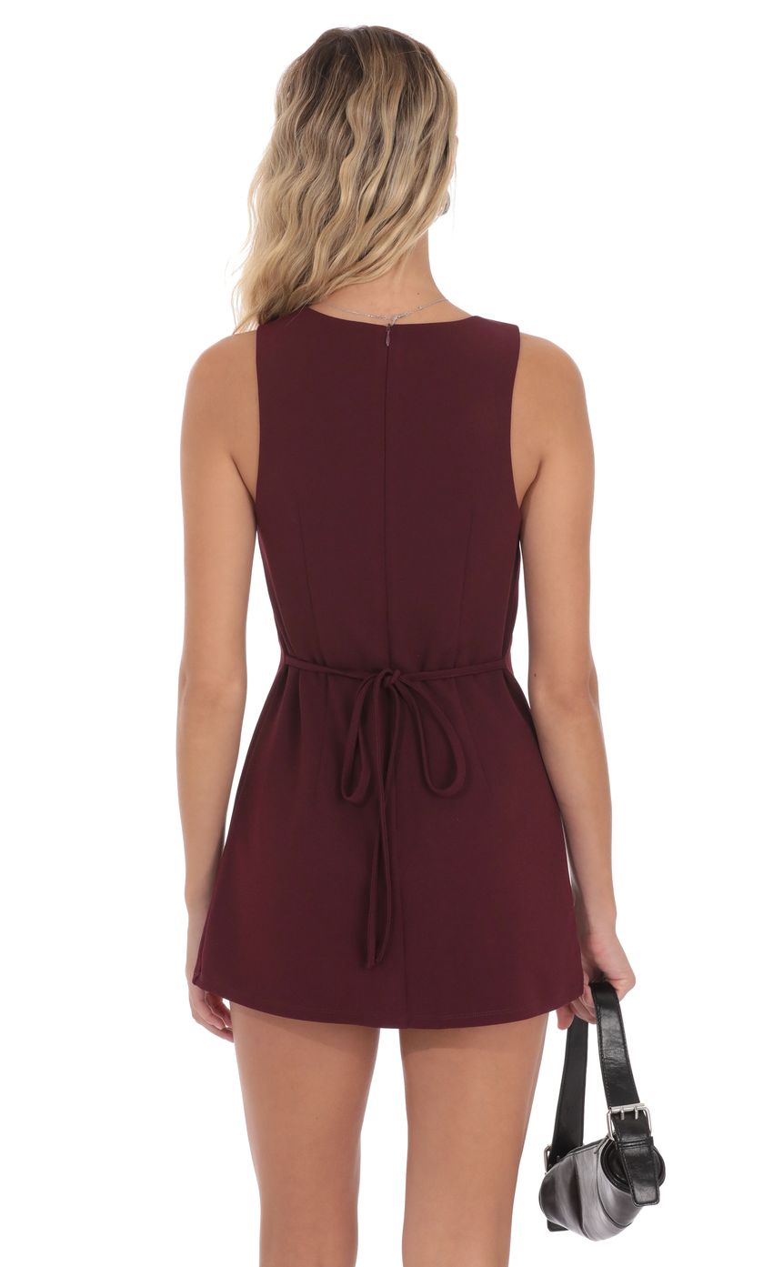 Product image for High Neck Back Tie Romper in Burgundy
