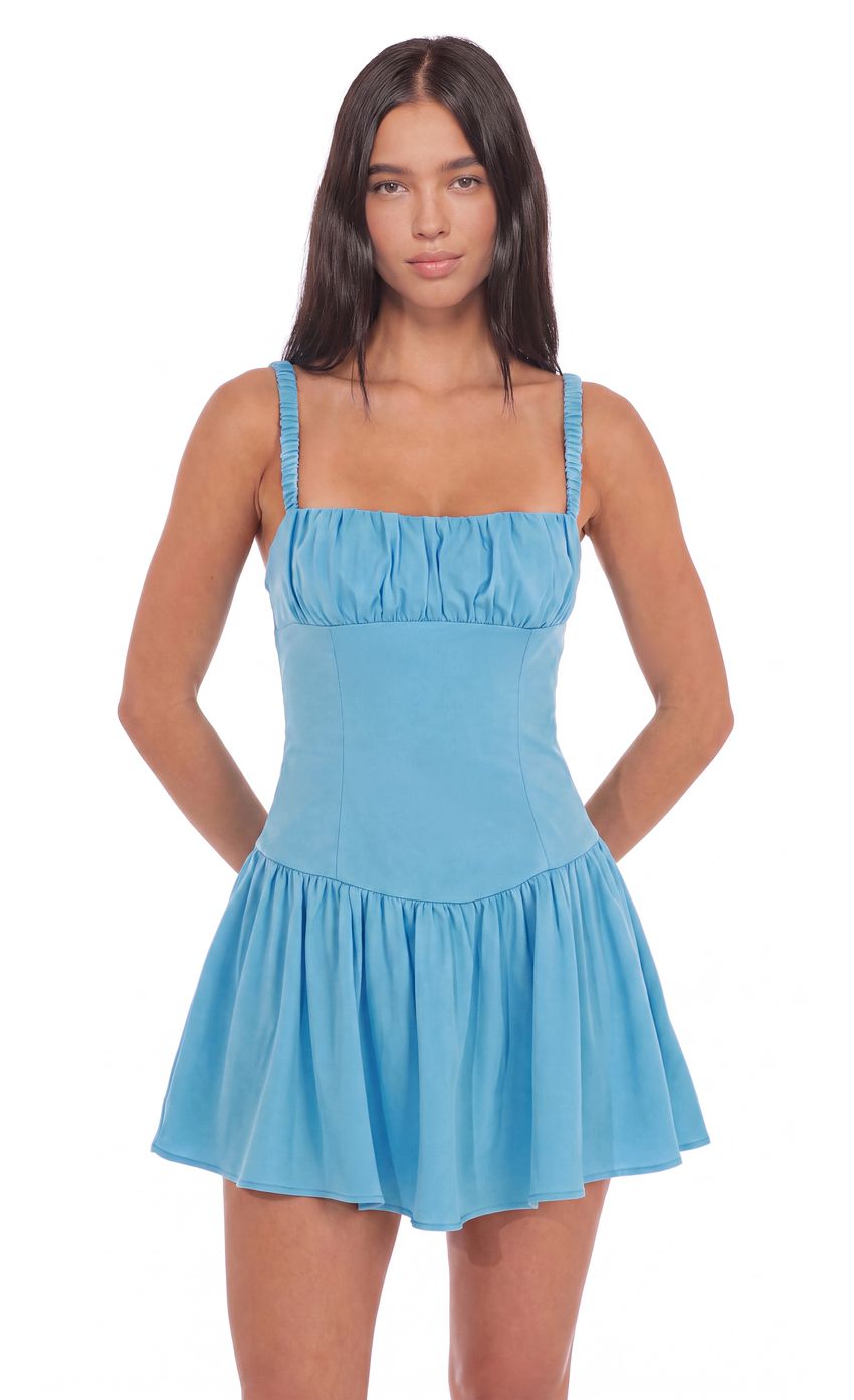 Product image for Ruched Fit and Flare Mini Dress in Blue