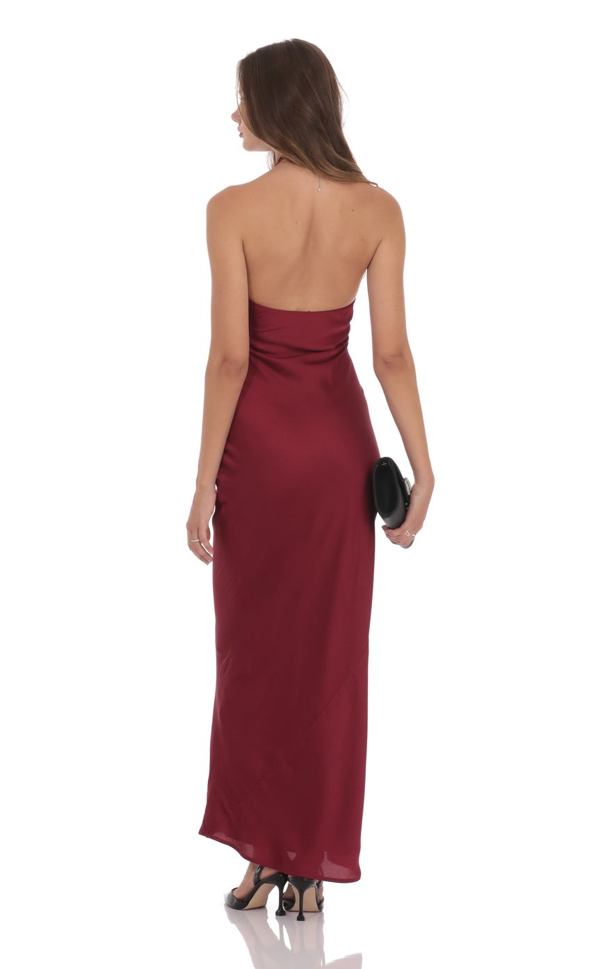 Product image for Satin Cross Halter Maxi Dress in Wine