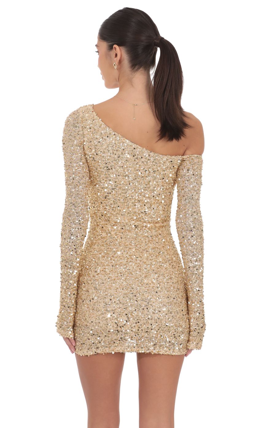 Product image for Sequin One Shoulder Bodycon Dress in Gold