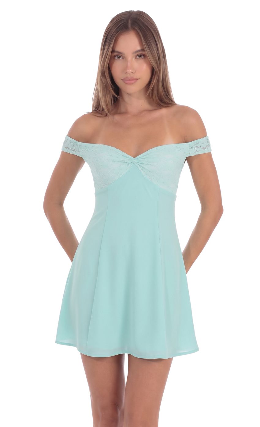 Product image for Lace Off-The-Shoulder Mini Dress in Mint