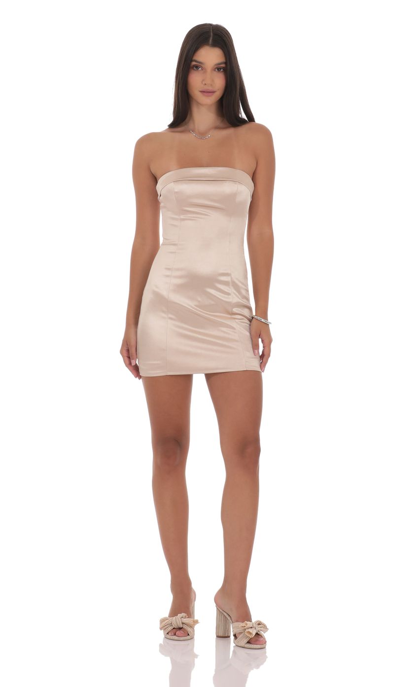 Product image for Satin Strapless Bodycon Dress in Champagne
