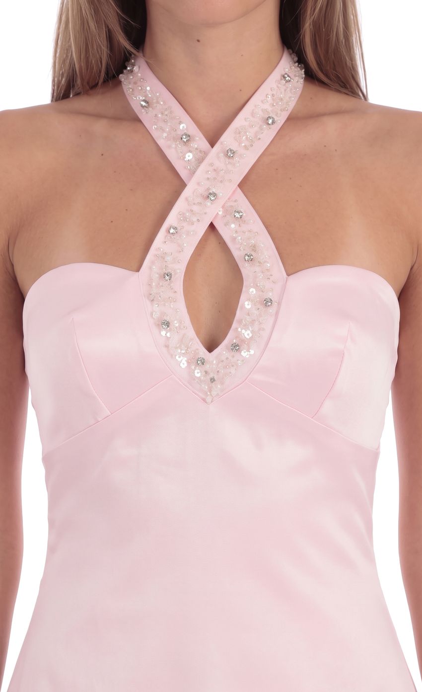 Product image for Embellished Halter Mini Dress in Pink
