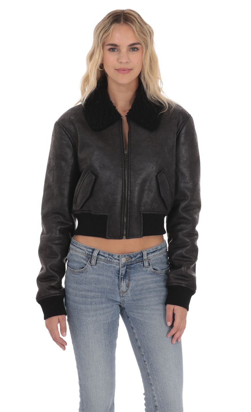 Product image for Sherpa Washed Faux Leather Jacket in Black