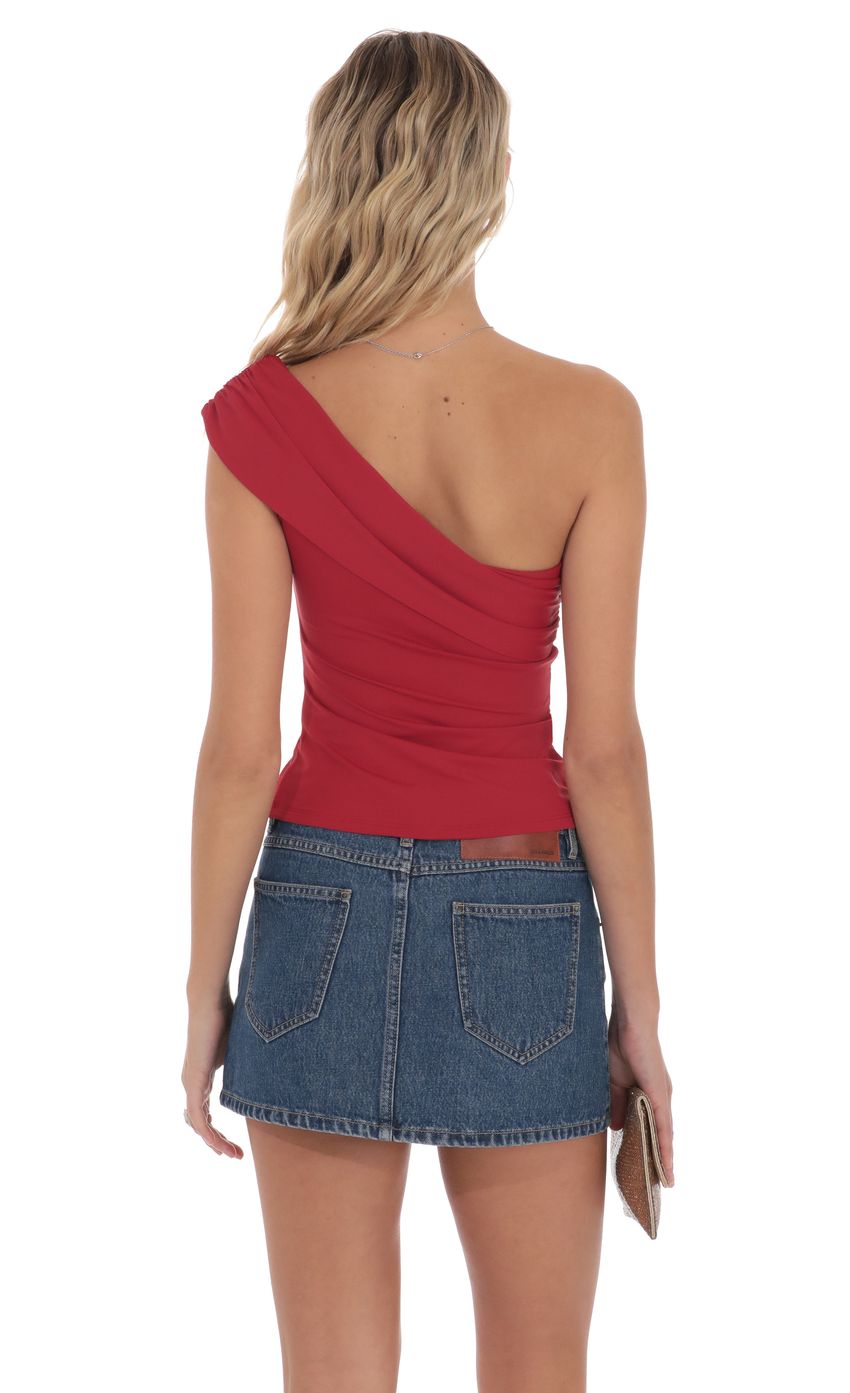 Product image for Embellished Capped One Shoulder Top in Red