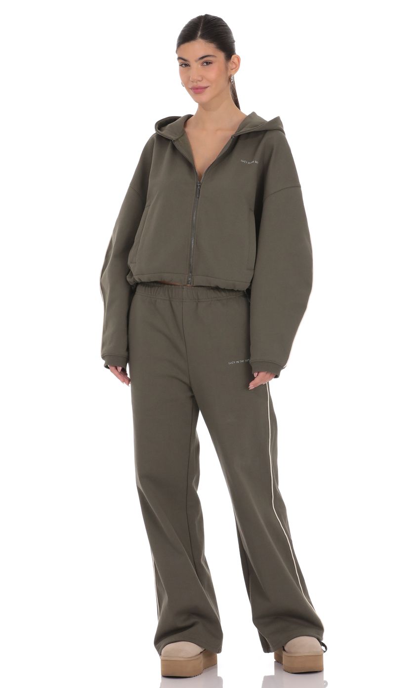 Product image for Piped Straight Leg Sweatpants in Olive Green