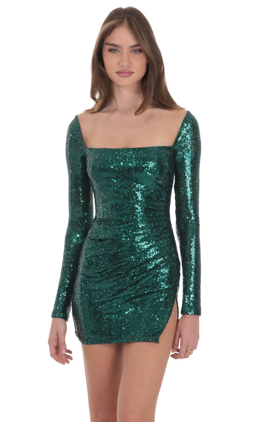 Product image for Sequin Long Sleeve Bodycon Dress in Green