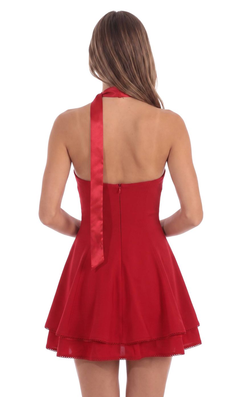Product image for Satin Scarf Strapless Dress in Red