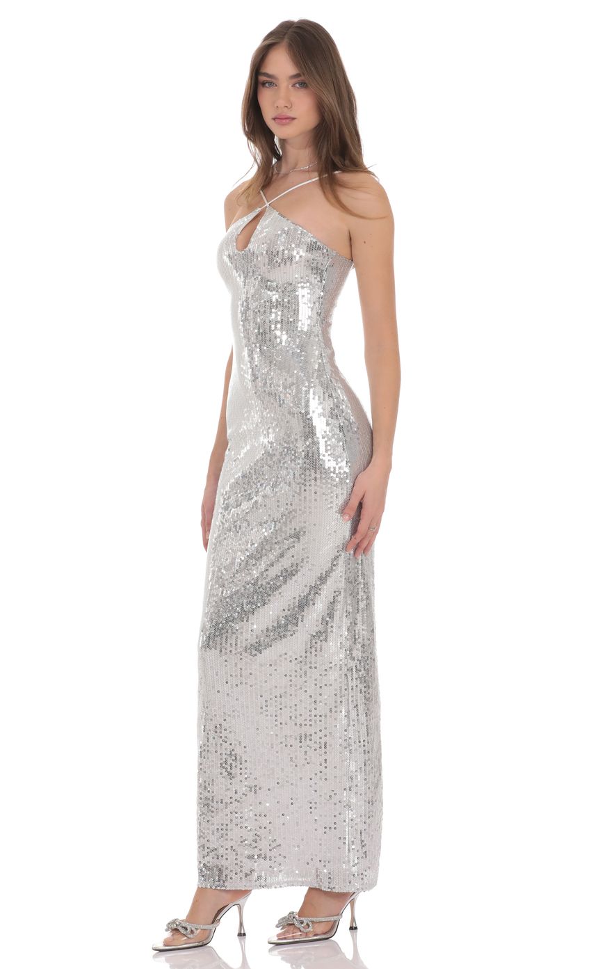 Product image for Sequin Keyhole Maxi Dress in Silver