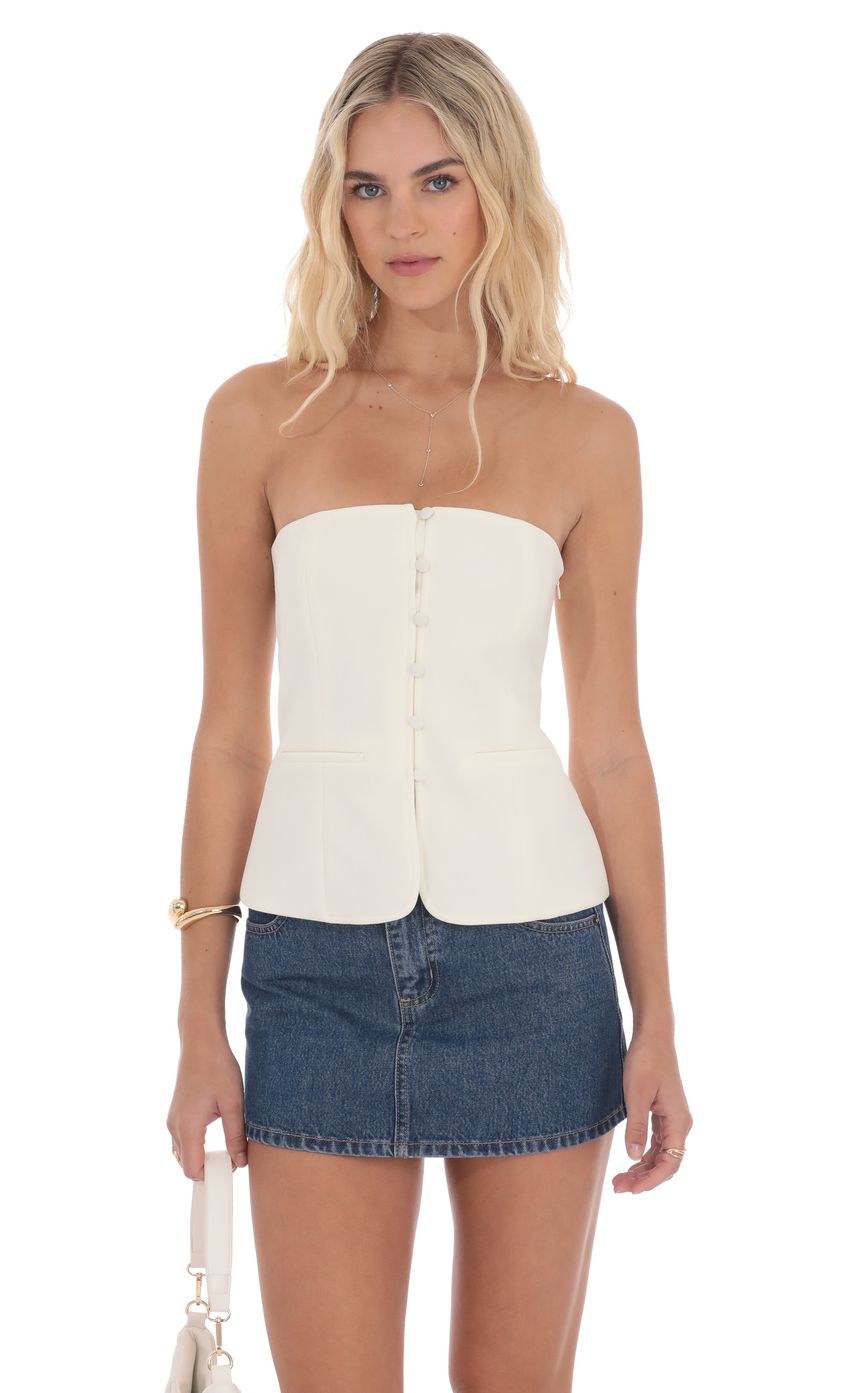 Picture Strapless Tailored Vest in Ivory. Source: https://media-img.lucyinthesky.com/data/product-media/850xAUTO/24f7d5a5-0de9-4a5f-b847-38beb634eb7d.jpg