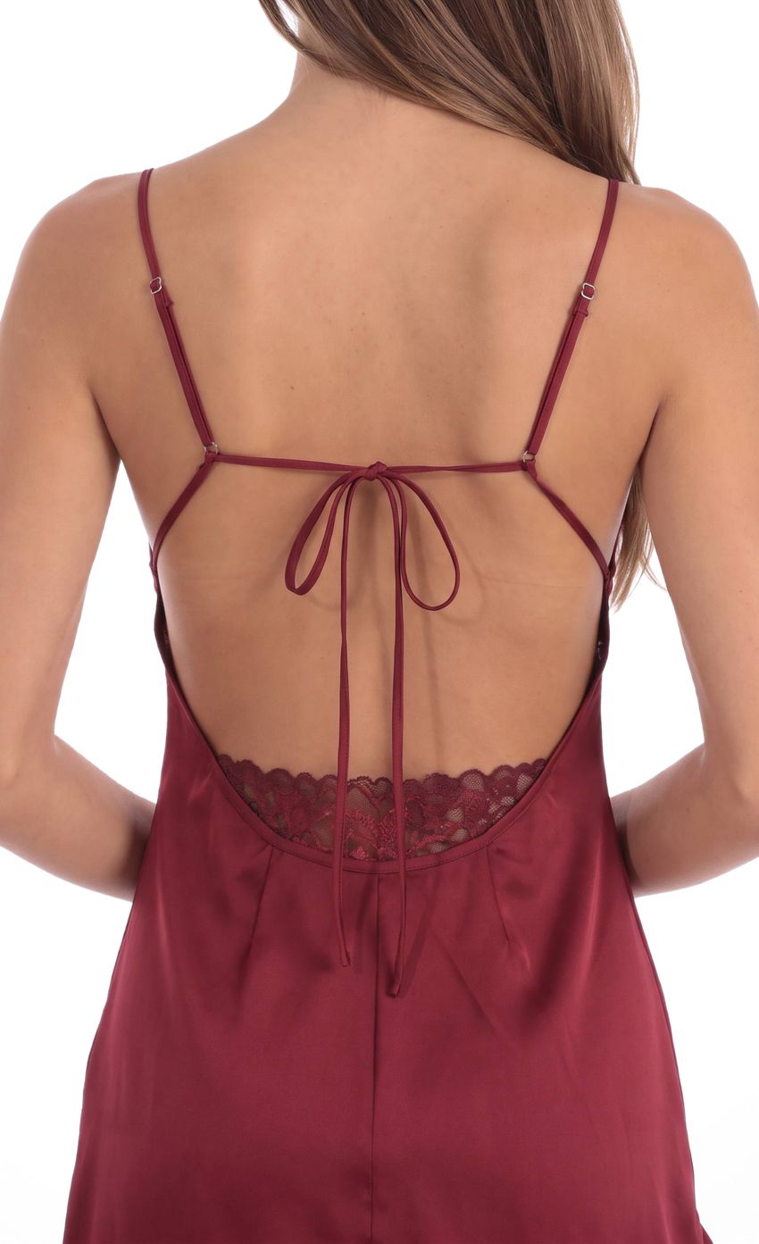 Product image for Lace Trim Mini Satin Dress in Burgundy