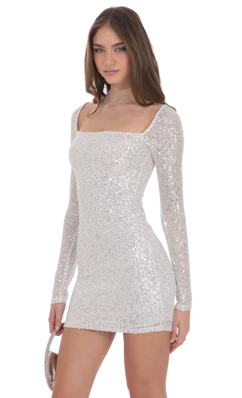 Product image for Sequin Long Sleeve Dress in Silver