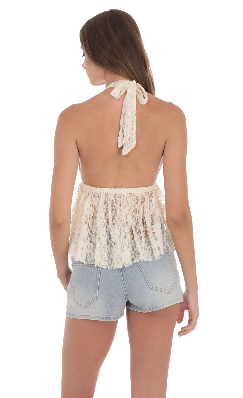 Product image for Lace Babydoll Halter Top in Ivory
