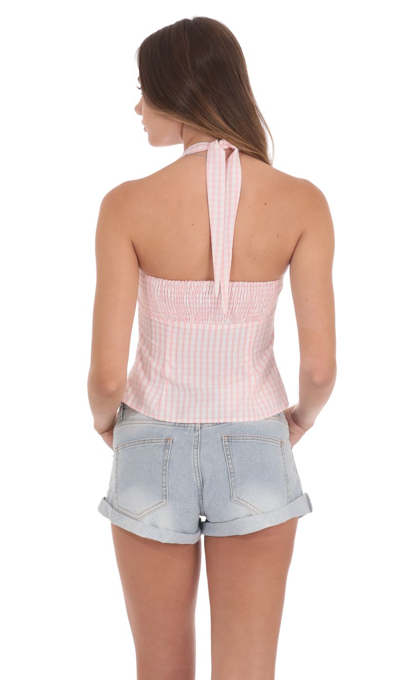 Picture Halter Top In Pink Plaid. Source: https://media-img.lucyinthesky.com/data/product-media/850xAUTO/25ec576e-c6b5-4722-8e6d-c633e8cae3dd.jpg