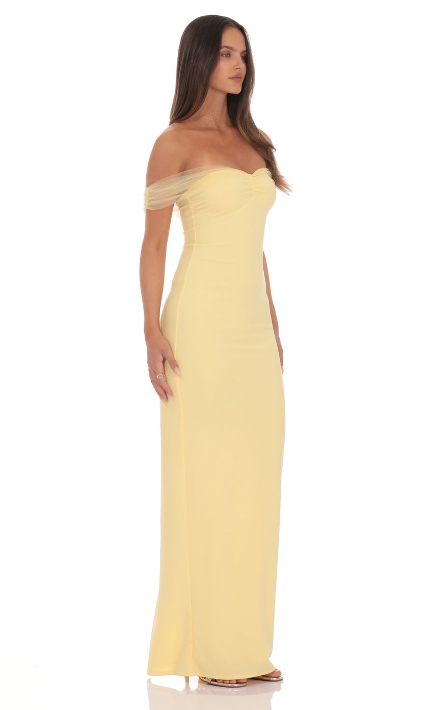 Product image for Tulle Off Shoulder Sleeve Maxi Dress in Yellow