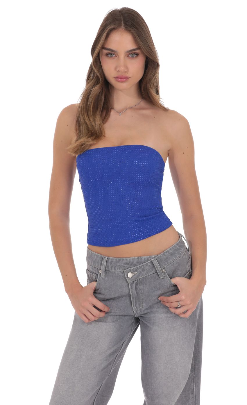 Product image for Mesh Rhinestone Top in Royal Blue