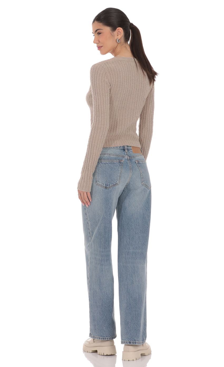 Product image for Ribbed Knit Cardigan in Light Brown