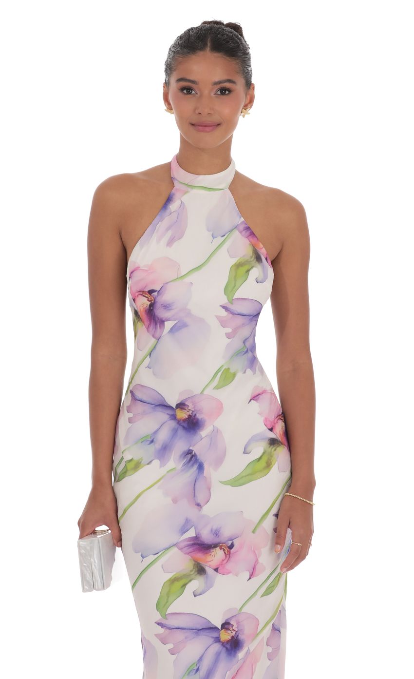 Picture Floral Mock Neck Maxi Dress in White. Source: https://media-img.lucyinthesky.com/data/product-media/850xAUTO/268f06d4-17d4-438a-92d5-84cab16ab155.jpg