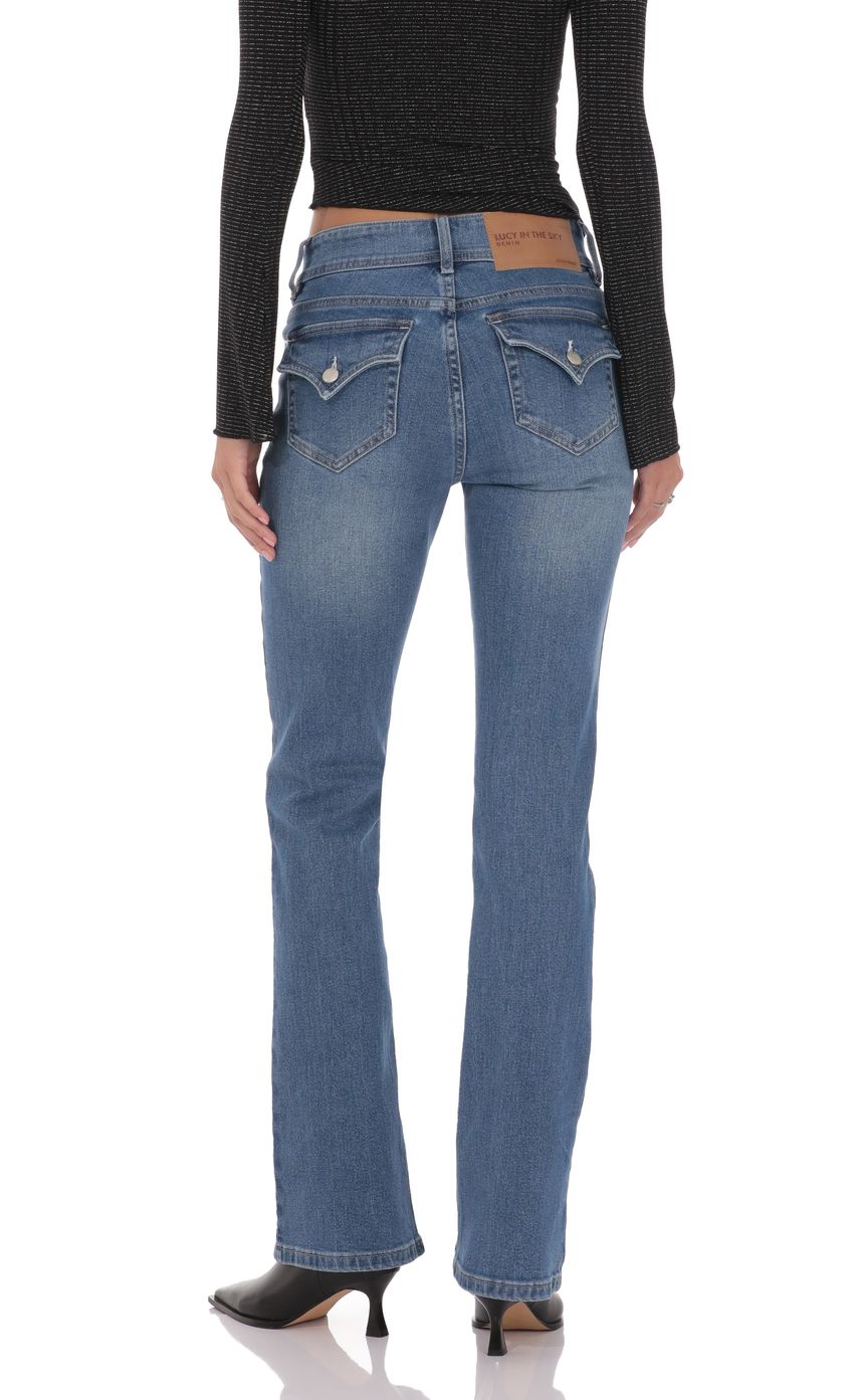 Product image for Double Button Slim Flare Jeans in Blue