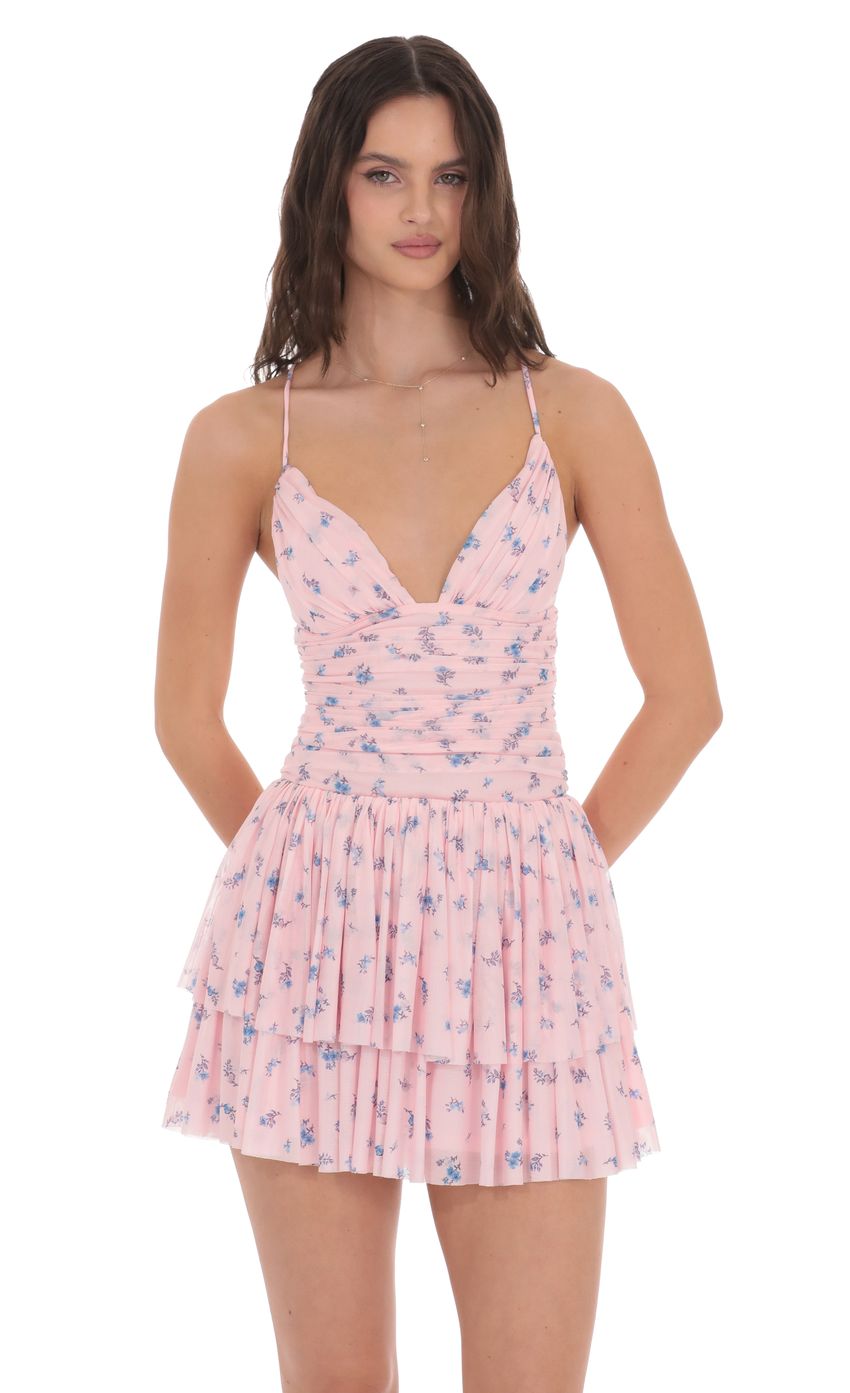 Picture Floral Mesh Tiered Dress in Pink. Source: https://media-img.lucyinthesky.com/data/product-media/850xAUTO/26d37748-809c-43bc-89ae-11ebb0d50dfb.jpg
