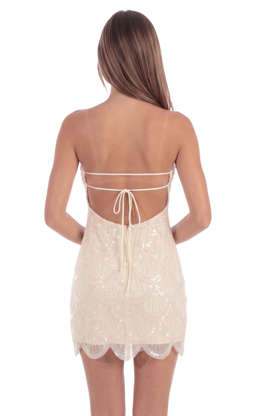 Product image for Sequin Scallop Mini Dress in Cream