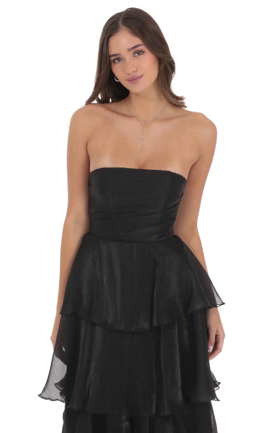 Product image for Corset Ruffle Strapless Maxi Dress in Black