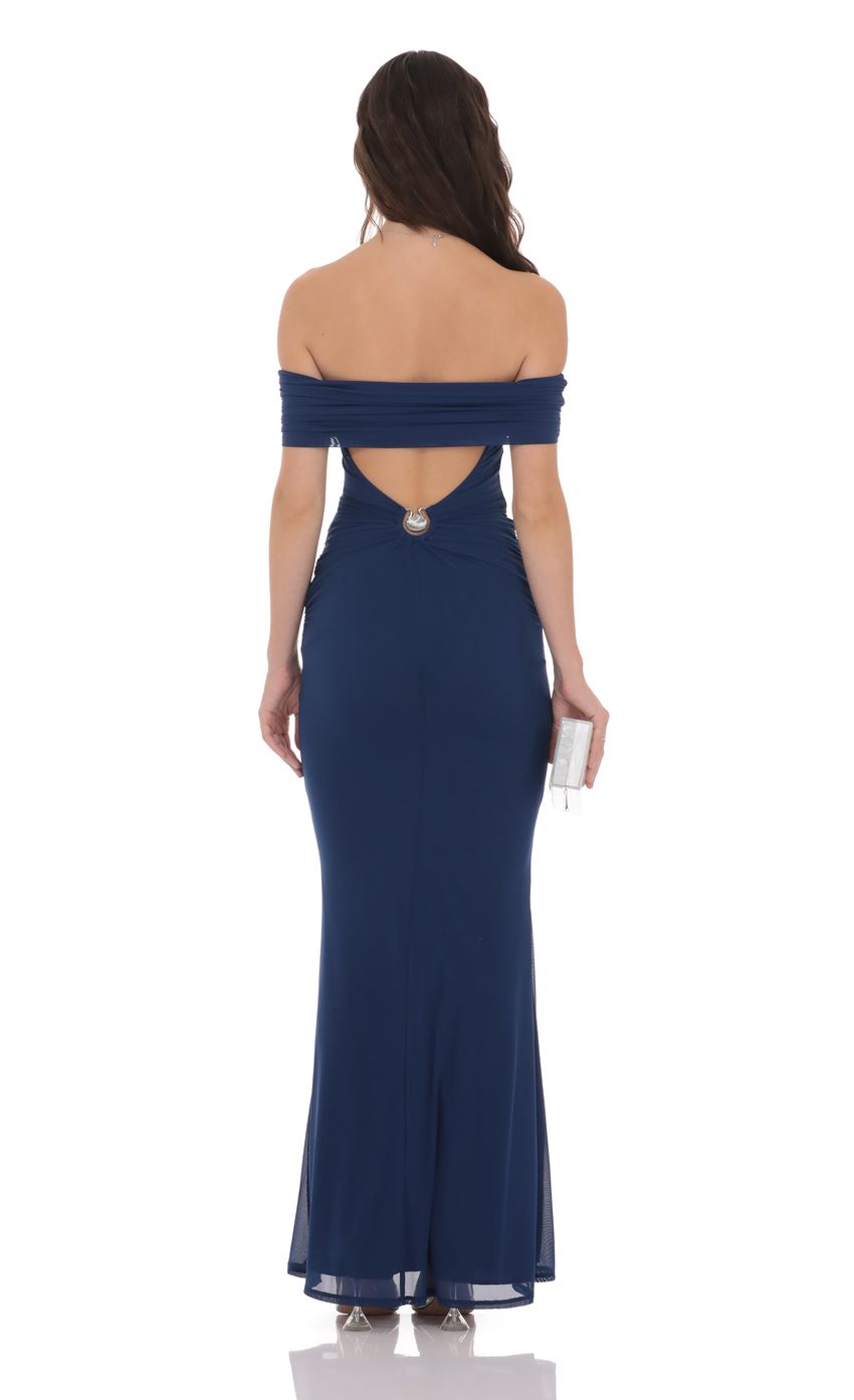 Product image for Mesh Shell Off Shoulder Maxi Dress in Navy