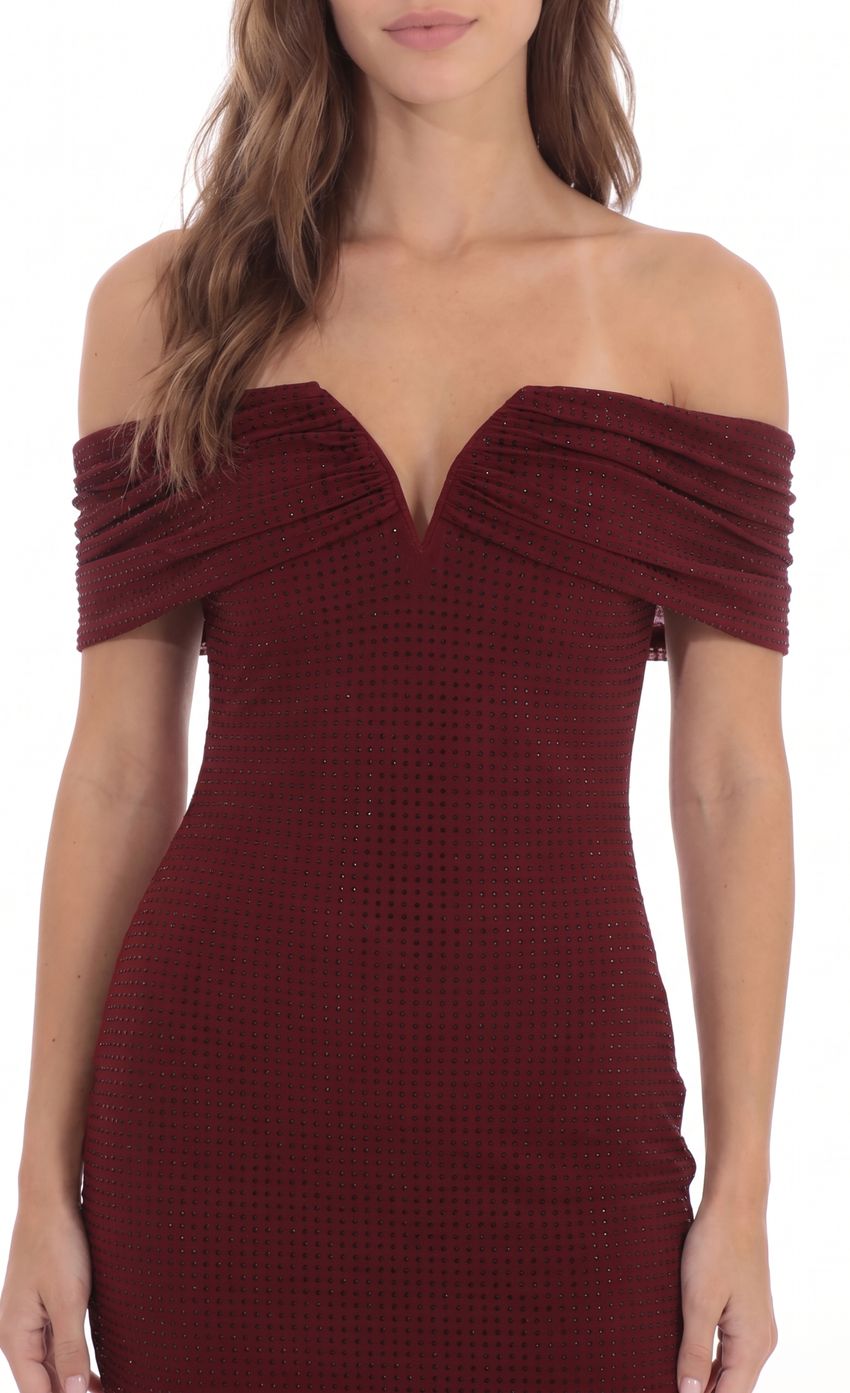 Product image for Off-Shoulder Embellished Mini Dress in Burgundy